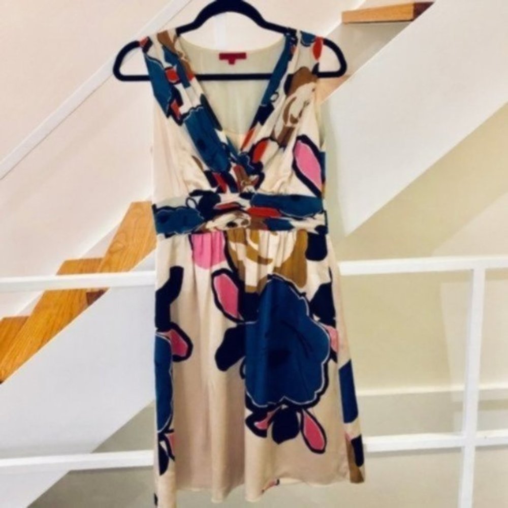 Vivienne Tam Silk Floral Cream Dress Shirred Waist